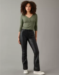 AE Curvy Super High-Waisted Kick Bootcut Vegan Leather Pant