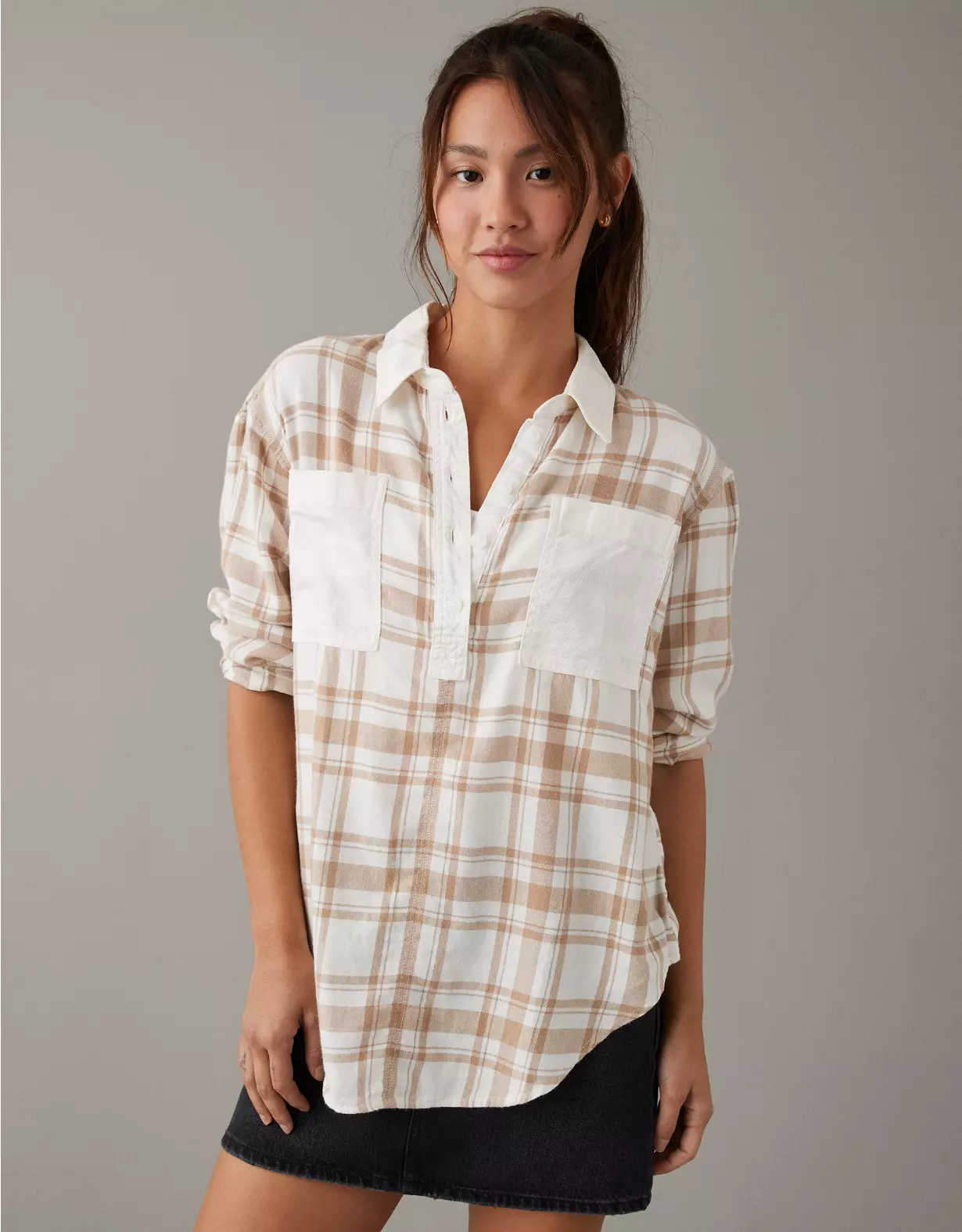 AE Oversized Plaid Pullover Shirt
