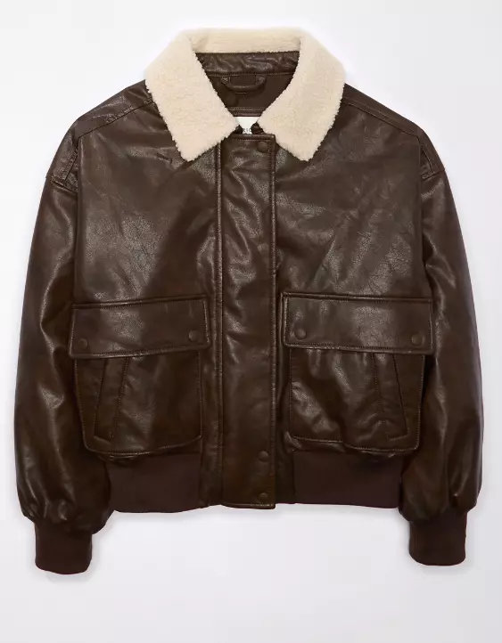 AE Sherpa Leather Bomber Jacket - Image 3