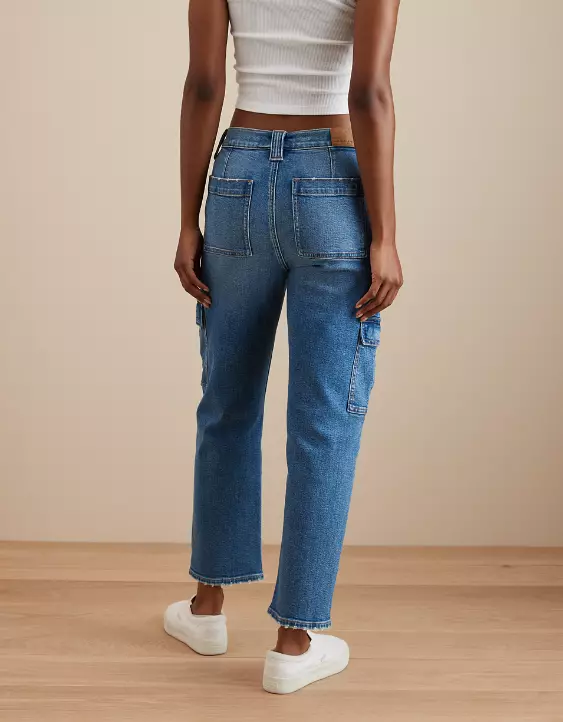 AE Stretch Super High-Waisted Ankle Straight Cargo Jean - Image 2