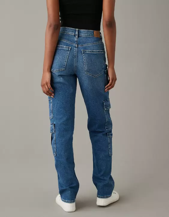 AE Stretch Super High-Waisted Baggy Straight Cargo Jean - Image 3