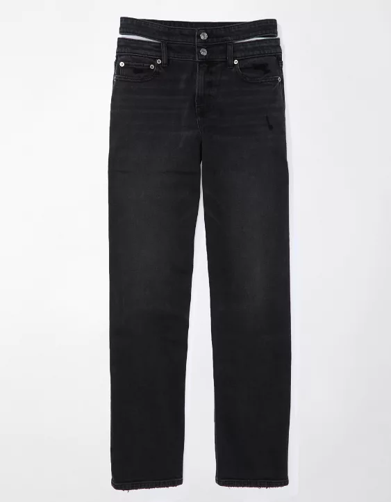 AE Stretch Super High-Waisted Baggy Straight Cut-Out Jean - Image 3