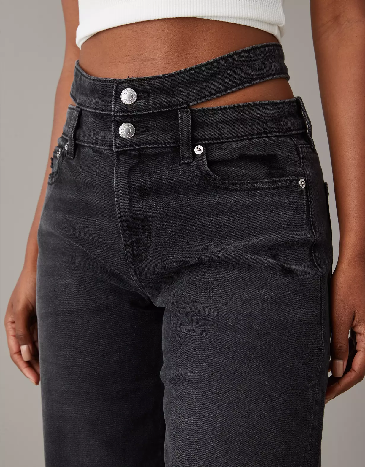 AE Stretch Super High-Waisted Baggy Straight Cut-Out Jean