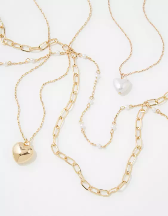 AEO Gold Heart Necklace 4-Pack - Image 3