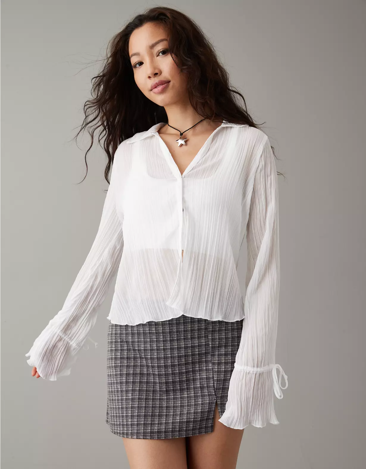 AE Mesh Ruffled Shirt
