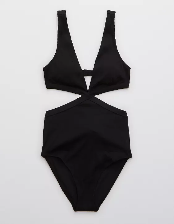 Aerie Ribbed Mix Crossover Cut Out One Piece Swimsuit - Image 3