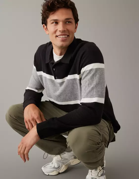 AE Long-Sleeve Striped Sweater Polo - Image 2