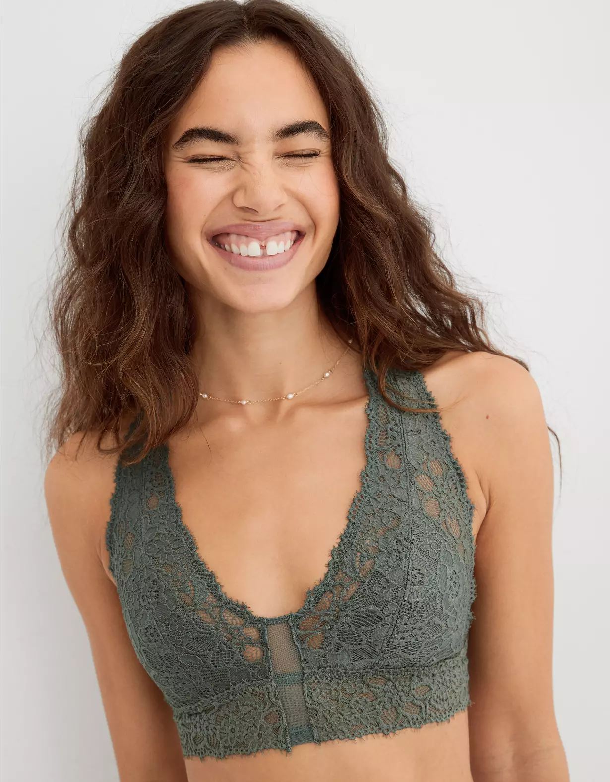 Aerie Show Off Eyelash Lace Padded Plunge Bralette