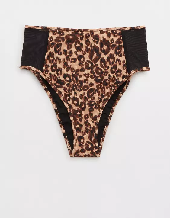 Aerie Leopard Mesh High Cut Cheeky Bikini Bottom - Image 3