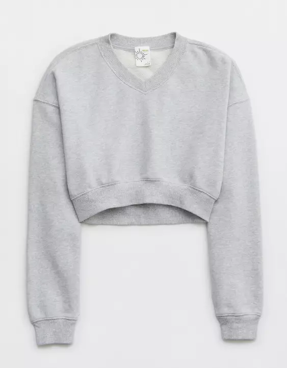 OFFLINE By Aerie Throw-Back Cropped V Neck Sweatshirt - Image 3