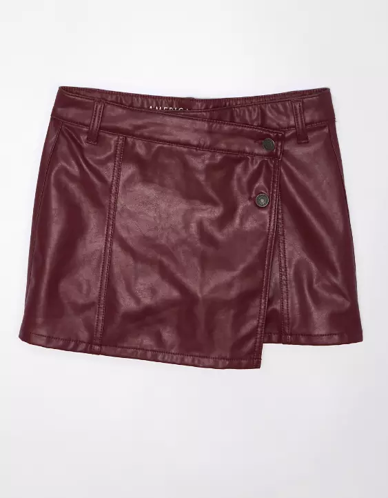 AE High-Waisted Vegan Leather Mini Skort - Image 3