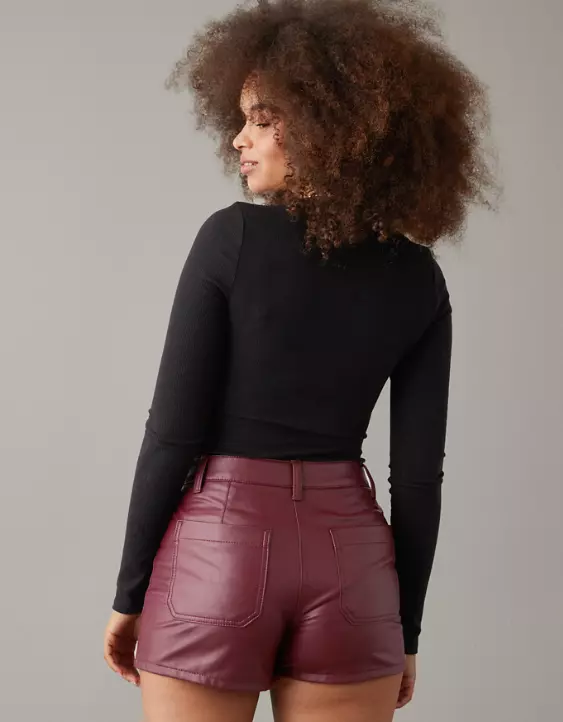 AE High-Waisted Vegan Leather Mini Skort - Image 2