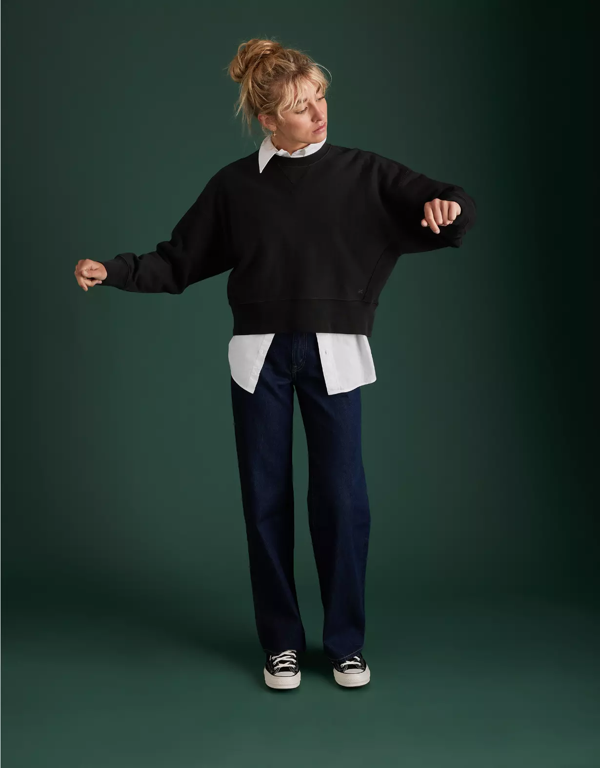 AE77 Premium Cropped Fleece Crewneck Sweatshirt