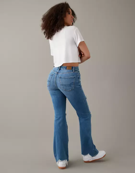 AE Stretch Curvy Ripped Super High-Waisted Flare Jean - Image 2